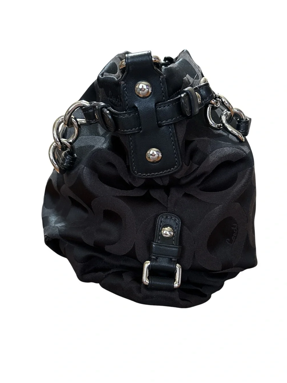 Coach Black Signature Monogram Hobo Shoulder Bag